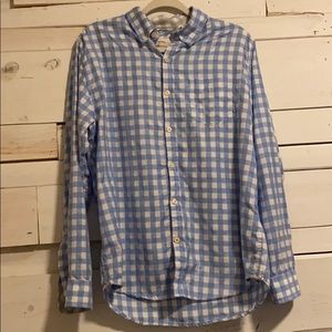 Checkered baby blue and white button down